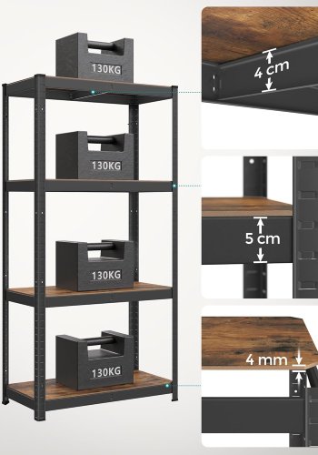 SONGMICS reol, 40 x 80 x 160 cm, 520 kg lasteevne (130 kg pr. hylde), industriel, justerbare opbevaringshylder, til stue, k�kken, garage, rustik brun og sort GLR044B11