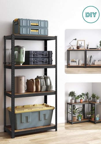 SONGMICS reol, 40 x 80 x 160 cm, 520 kg lasteevne (130 kg pr. hylde), industriel, justerbare opbevaringshylder, til stue, k�kken, garage, rustik brun og sort GLR044B11