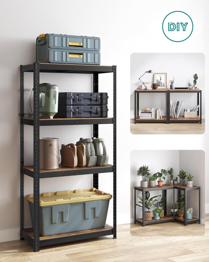 SONGMICS reol, 40 x 80 x 160 cm, 520 kg lasteevne (130 kg pr. hylde), industriel, justerbare opbevaringshylder, til stue, k�kken, garage, rustik brun og sort GLR044B11