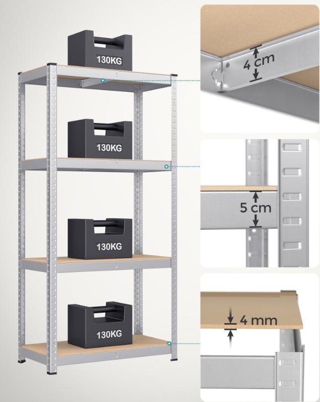 S�t med 2 st�lhylder og MDF-plader med mulighed for opdeling, h�jdejustering hver 3 cm, forst�rkninger og beskyttende benbetr�k
