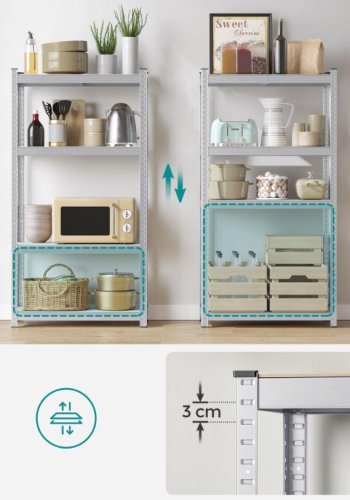 S�t med 2 st�lhylder og MDF-plader med mulighed for opdeling, h�jdejustering hver 3 cm, forst�rkninger og beskyttende benbetr�k