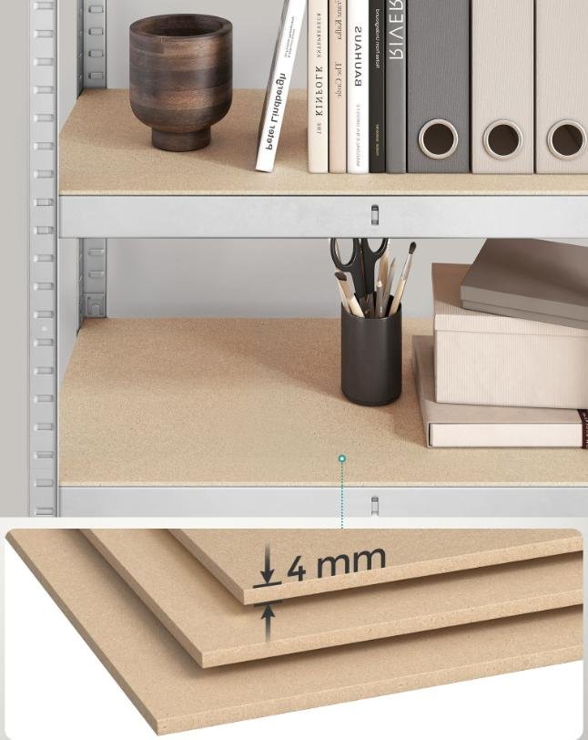 S�t med 2 st�lhylder og MDF-plader med mulighed for opdeling, h�jdejustering hver 3 cm, forst�rkninger og beskyttende benbetr�k