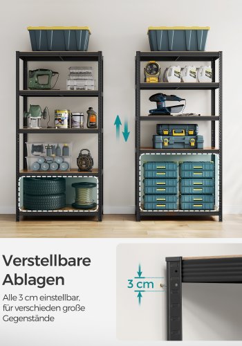 SONGMICS reol, 50 x 100 x 200 cm, 875 kg lasteevne (175 kg pr. hylde), industriel, justerbare opbevaringshylder, til stue, k�kken, garage, rustik brun og sort GLR050B11
