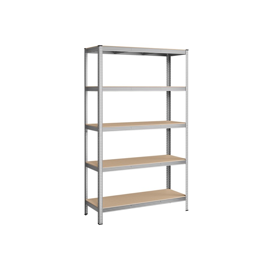 SONGMICS 5-etagers reol, st�lreol til opbevaring, v�rkt�jsfri montering, til garage, skur, lasteevne 875 kg, 60 x 120 x 200 cm, s�lv GLR060E01
