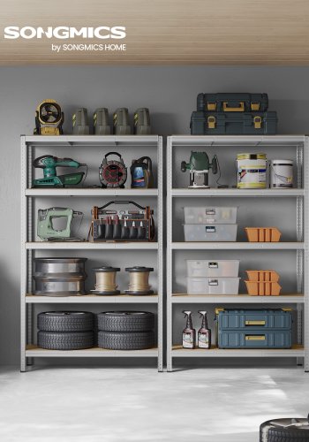 SONGMICS GLR060E01 reol til redskabsrum, m. 5 hylder - natur MDF og s�lv st�l (H:200)