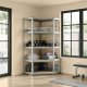 SONGMICS GLR080E01 Hj�rnereol 5 niveauer, kraftig hylde, metal, opbevaringshylde til garage, opbevaringsrum, k�lderhylde, s�t med 1 (180 x 70 x 40 x 43 cm, maksimal belastning 875 kg, s�lv/naturbeige)