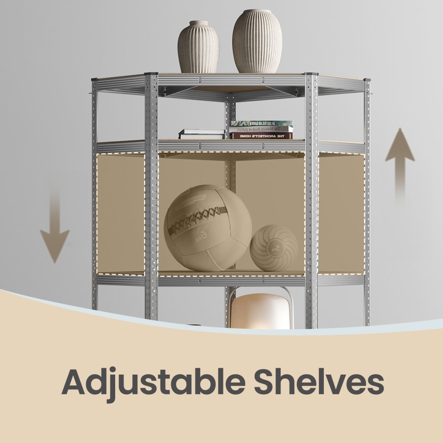 SONGMICS GLR080E01 Hj�rnereol 5 niveauer, kraftig hylde, metal, opbevaringshylde til garage, opbevaringsrum, k�lderhylde, s�t med 1 (180 x 70 x 40 x 43 cm, maksimal belastning 875 kg, s�lv/naturbeige)