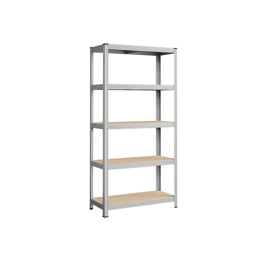 SONGMICS 5-etagers reol, st�lreol til opbevaring, v�rkt�jsfri montering, til garage, skur, lasteevne 875 kg, 40 x 90 x 180 cm, s�lv GLR40SV