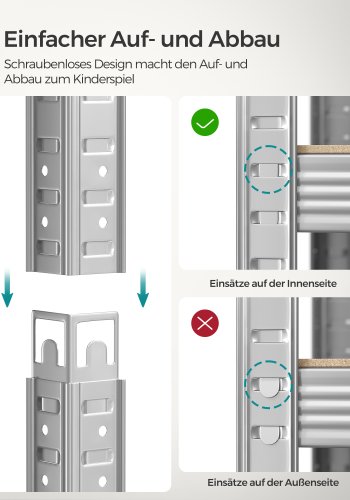 SONGMICS 5-etagers reol, st�lreol til opbevaring, v�rkt�jsfri montering, til garage, skur, lasteevne 875 kg, 40 x 90 x 180 cm, s�lv GLR40SV