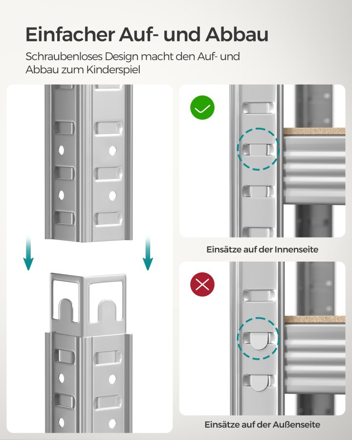 SONGMICS 5-etagers reol, st�lreol til opbevaring, v�rkt�jsfri montering, til garage, skur, lasteevne 875 kg, 40 x 90 x 180 cm, s�lv GLR40SV