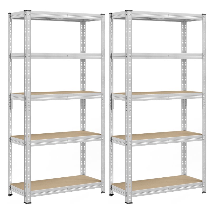 SONGMICS Robuste Opbevaringsreoler, S�t med 2, Garagereol, 40 x 90 x 180 cm, Underst�tter op til 875 kg, Nem Montering, Opbevaringsreol, Justerbare Hylder, S�lv GLR455E01