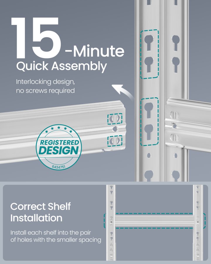 SONGMICS Robuste Opbevaringsreoler, S�t med 2, Garagereol, 40 x 90 x 180 cm, Underst�tter op til 875 kg, Nem Montering, Opbevaringsreol, Justerbare Hylder, S�lv GLR455E01