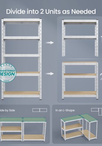 SONGMICS Robuste Opbevaringsreoler, S�t med 2, Garagereol, 40 x 90 x 180 cm, Underst�tter op til 875 kg, Nem Montering, Opbevaringsreol, Justerbare Hylder, S�lv GLR455E01