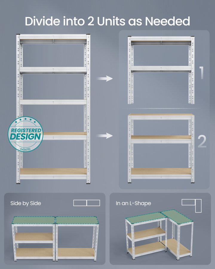 SONGMICS Robuste Opbevaringsreoler, S�t med 2, Garagereol, 40 x 90 x 180 cm, Underst�tter op til 875 kg, Nem Montering, Opbevaringsreol, Justerbare Hylder, S�lv GLR455E01
