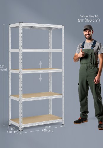 SONGMICS Robuste Opbevaringsreoler, S�t med 2, Garagereol, 40 x 90 x 180 cm, Underst�tter op til 875 kg, Nem Montering, Opbevaringsreol, Justerbare Hylder, S�lv GLR455E01