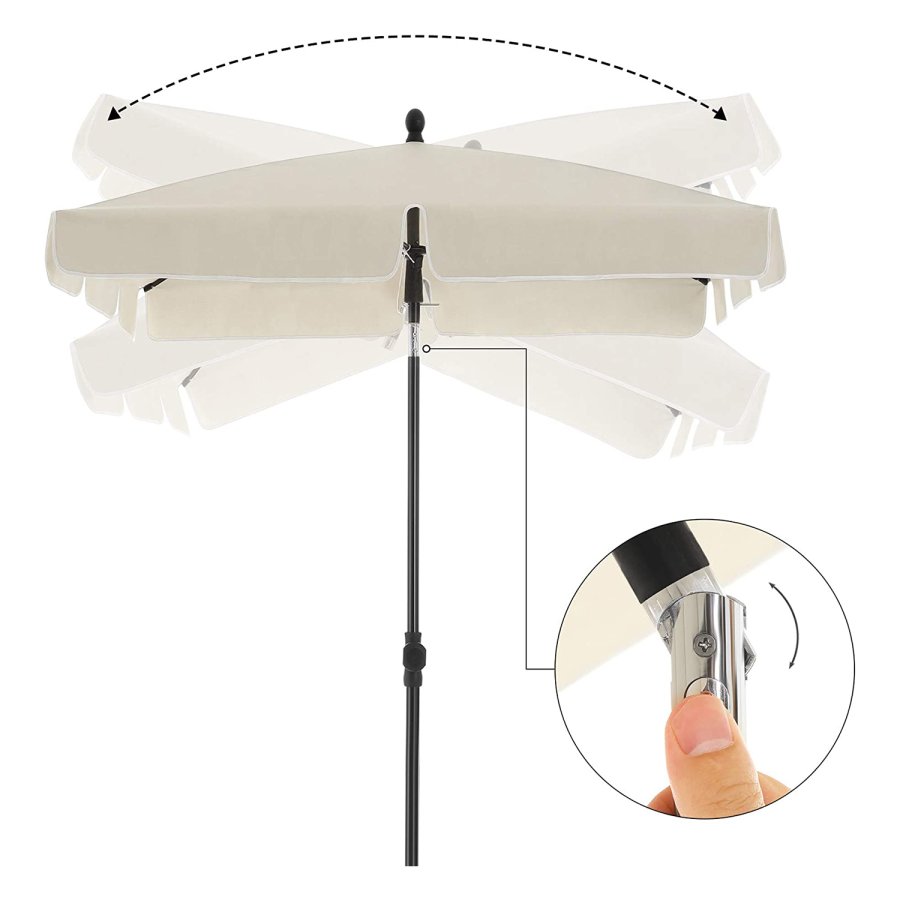 SONGMICS GPU025M01 parasoll, rektangul�r, med UPF 50+ beskyttelse, vippbar solskjerm, b�reveske, uten fot - beige PA og st�l (2x1,25m)