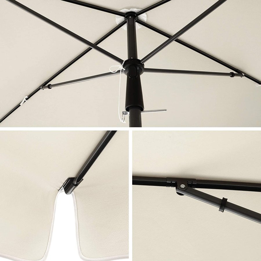 SONGMICS GPU025M01 parasoll, rektangul�r, med UPF 50+ beskyttelse, vippbar solskjerm, b�reveske, uten fot - beige PA og st�l (2x1,25m)