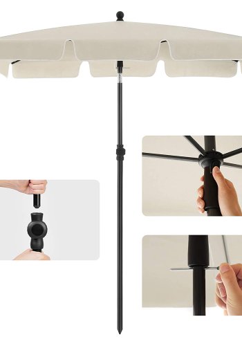 SONGMICS GPU025M01 parasoll, rektangul�r, med UPF 50+ beskyttelse, vippbar solskjerm, b�reveske, uten fot - beige PA og st�l (2x1,25m)