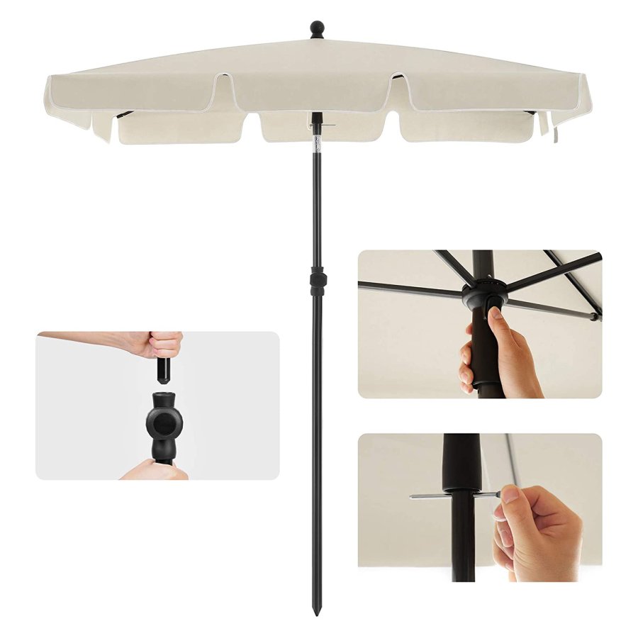 SONGMICS GPU025M01 parasoll, rektangul�r, med UPF 50+ beskyttelse, vippbar solskjerm, b�reveske, uten fot - beige PA og st�l (2x1,25m)