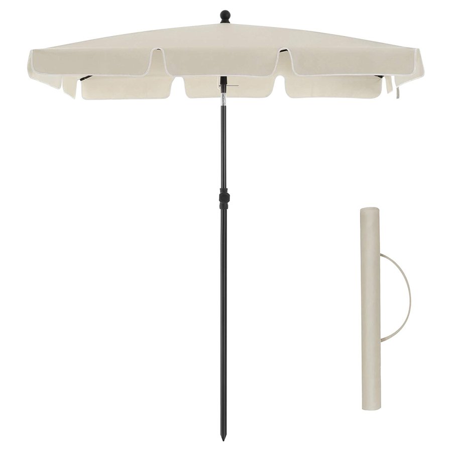 SONGMICS GPU025M01 parasoll, rektangul�r, med UPF 50+ beskyttelse, vippbar solskjerm, b�reveske, uten fot - beige PA og st�l (2x1,25m)