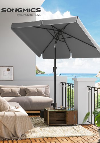 SONGMICS GPU048G01 parasol, rektangul�r, m. UPF 50+, 30� h�ldning i 2 retninger, fod medf�lger ikke - gr� polyester (200x150)