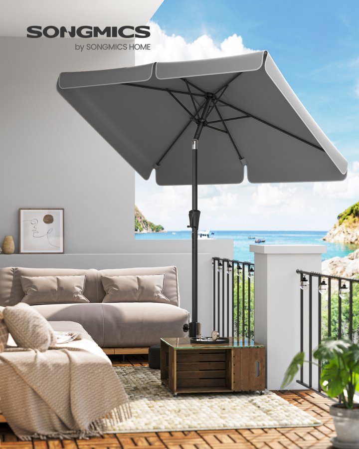 SONGMICS 2 x 1,5 m terrasseparasoll, rektangul�r hageparasoll, UPF 50+, 30&deg; vipp i 2 retninger, for hage, terrasse, base ikke inkludert, gr� GPU048G01