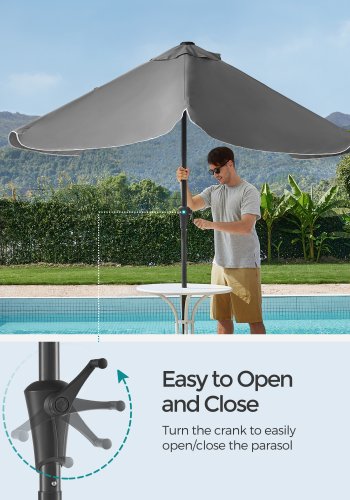 SONGMICS GPU048G01 parasol, rektangul�r, m. UPF 50+, 30� h�ldning i 2 retninger, fod medf�lger ikke - gr� polyester (200x150)