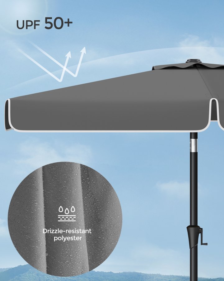 SONGMICS 2 x 1,5 m terrasseparasoll, rektangul�r hageparasoll, UPF 50+, 30&deg; vipp i 2 retninger, for hage, terrasse, base ikke inkludert, gr� GPU048G01