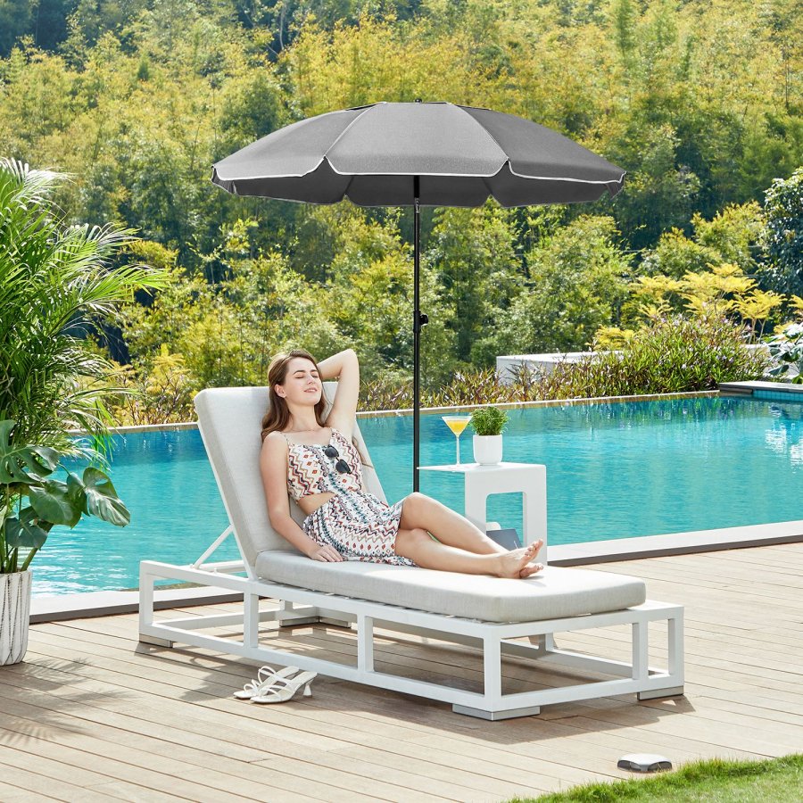SONGMICS GPU060G01 strandparasol, m. UPF 50+, solbeskyttelse, vippemekanisme, b�retaske, b�rbar, ottekantet - gr� polyester og jern