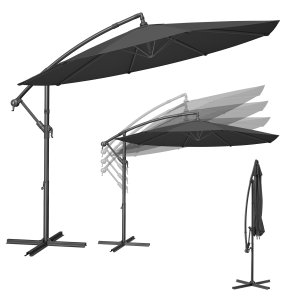 SONGMICS Frittst�ende hageparasoll, 3 m bananhageparasoll med base, hengende parasoll med sveiv for �pning og lukking, solskjerm med UPF 50+ beskyttelse, gr� GPU116G01