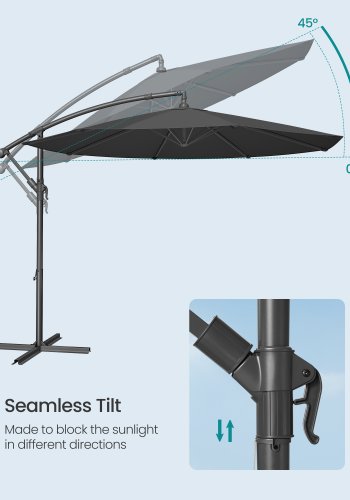 SONGMICS Frittst�ende hageparasoll, 3 m bananhageparasoll med base, hengende parasoll med sveiv for �pning og lukking, solskjerm med UPF 50+ beskyttelse, gr� GPU116G01