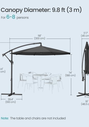 SONGMICS Frittst�ende hageparasoll, 3 m bananhageparasoll med base, hengende parasoll med sveiv for �pning og lukking, solskjerm med UPF 50+ beskyttelse, gr� GPU116G01