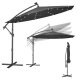 SONGMICS frittst�ende hageparasoll med solcelledrevne LED-lys, 3 m banan-terrasseparasoll med base, h�ndsveiv for �pning og lukking, solskjerm med UPF 50+ beskyttelse, gr� GPU118G01