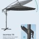 SONGMICS frittst�ende hageparasoll med solcelledrevne LED-lys, 3 m banan-terrasseparasoll med base, h�ndsveiv for �pning og lukking, solskjerm med UPF 50+ beskyttelse, gr� GPU118G01