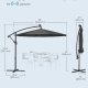 SONGMICS frittst�ende hageparasoll med solcelledrevne LED-lys, 3 m banan-terrasseparasoll med base, h�ndsveiv for �pning og lukking, solskjerm med UPF 50+ beskyttelse, gr� GPU118G01