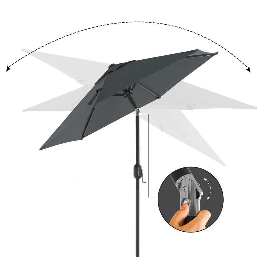 SONGMICS GPU202G01 parasoll, med UPF 50+, solseil, 30&deg; tilt, h�ndsveiv, uten fot - gr� polyester og st�l
