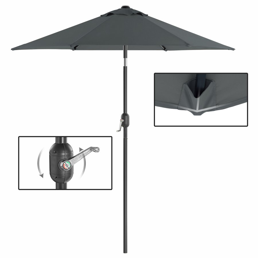 SONGMICS GPU202G01 parasoll, med UPF 50+, solseil, 30&deg; tilt, h�ndsveiv, uten fot - gr� polyester og st�l