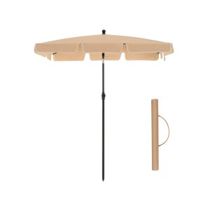 SONGMICS GPU25BR parasoll, med UPF 50+ beskyttelse, vippbar solskjerm, PA-belagt, b�reveske, uten base - taupe polyester og st�l