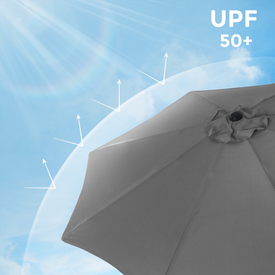 SONGMICS GPU30GYV1 parasoll, med UPF 50+, solseil, 30&deg; tilt, h�ndsveiv, uten fot - gr� polyester og st�l