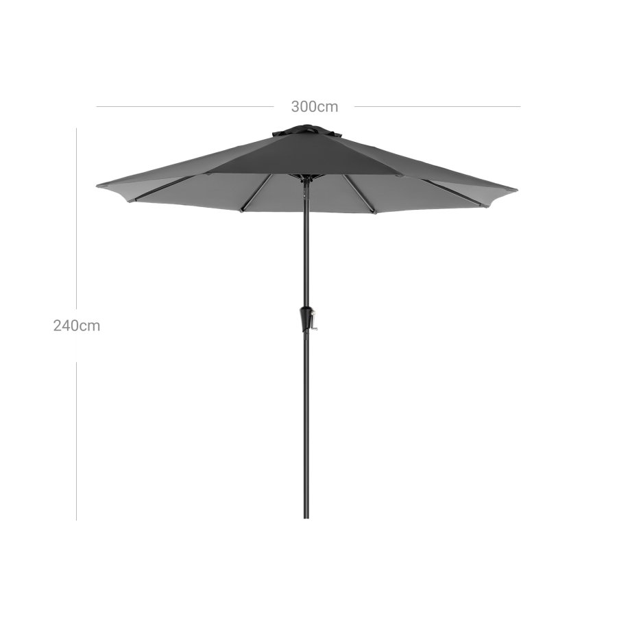 SONGMICS GPU30GYV1 parasoll, med UPF 50+, solseil, 30&deg; tilt, h�ndsveiv, uten fot - gr� polyester og st�l