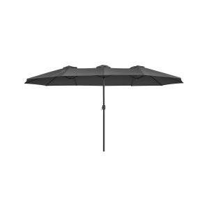 SONGMICS GPU36GY dobbeltsidig parasoll, med UPF 50+ beskyttelse, h�ndsveiv, uten fot - gr� polyester og st�l