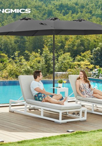 SONGMICS GPU36GY dobbeltsidet parasol, m. UPF 50+ beskyttelse, h�ndsving, uden fod - gr� polyester og st�l
