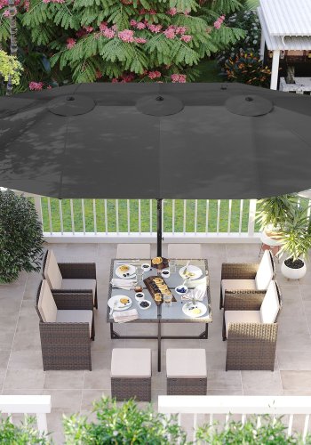 SONGMICS GPU36GY dobbeltsidet parasol, m. UPF 50+ beskyttelse, h�ndsving, uden fod - gr� polyester og st�l