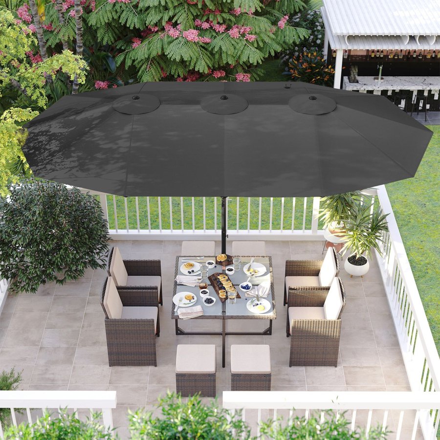SONGMICS GPU36GY dobbeltsidet parasol, m. UPF 50+ beskyttelse, h�ndsving, uden fod - gr� polyester og st�l