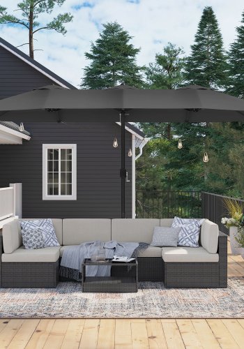 SONGMICS GPU36GY dobbeltsidet parasol, m. UPF 50+ beskyttelse, h�ndsving, uden fod - gr� polyester og st�l