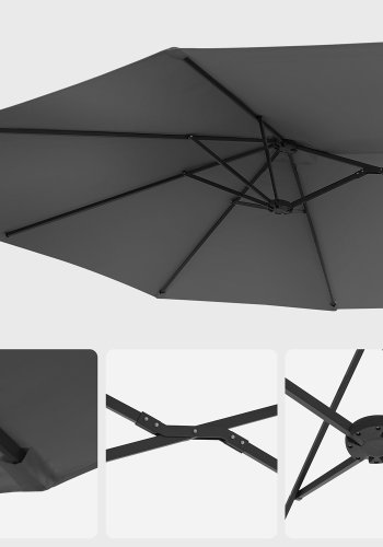 SONGMICS GPU36GY dobbeltsidet parasol, m. UPF 50+ beskyttelse, h�ndsving, uden fod - gr� polyester og st�l