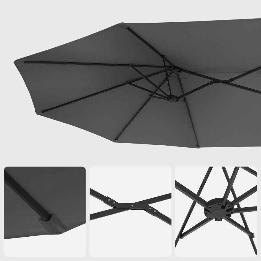 SONGMICS GPU36GY dobbeltsidet parasol, m. UPF 50+ beskyttelse, h�ndsving, uden fod - gr� polyester og st�l