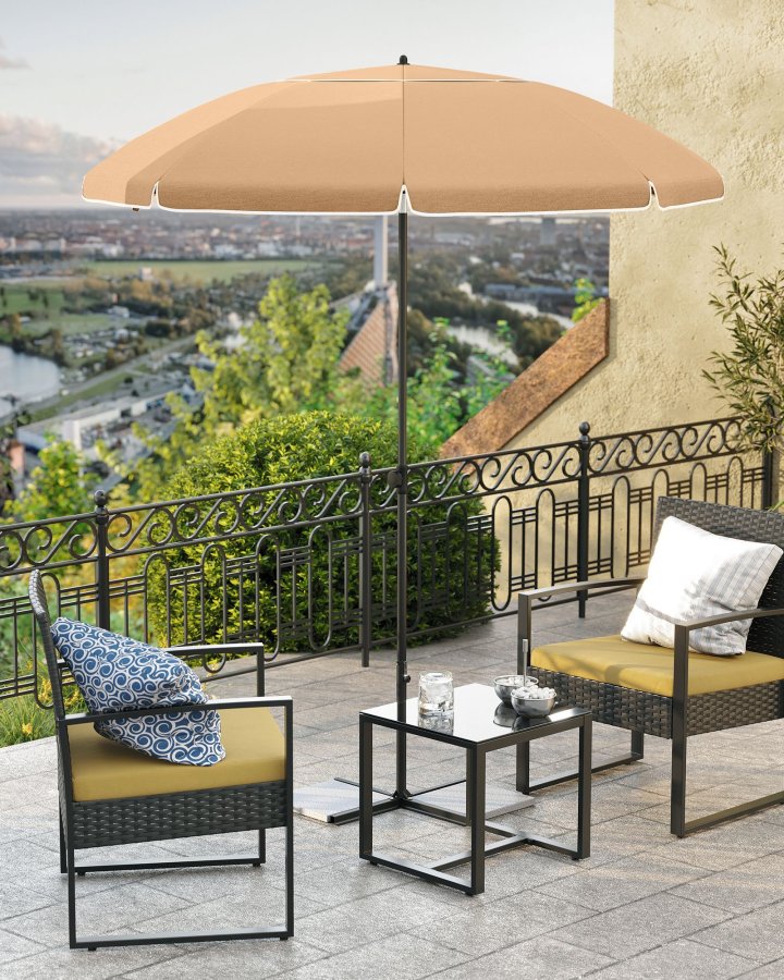 SONGMICS GPU060G01 strandparasoll, med UPF 50+, solbeskyttelse, vippemekanisme, b�reveske, b�rbar, �ttekantet - taupe polyester og jern
