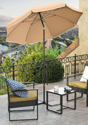 SONGMICS GPU060G01 strandparasoll, med UPF 50+, solbeskyttelse, vippemekanisme, b�reveske, b�rbar, �ttekantet - taupe polyester og jern