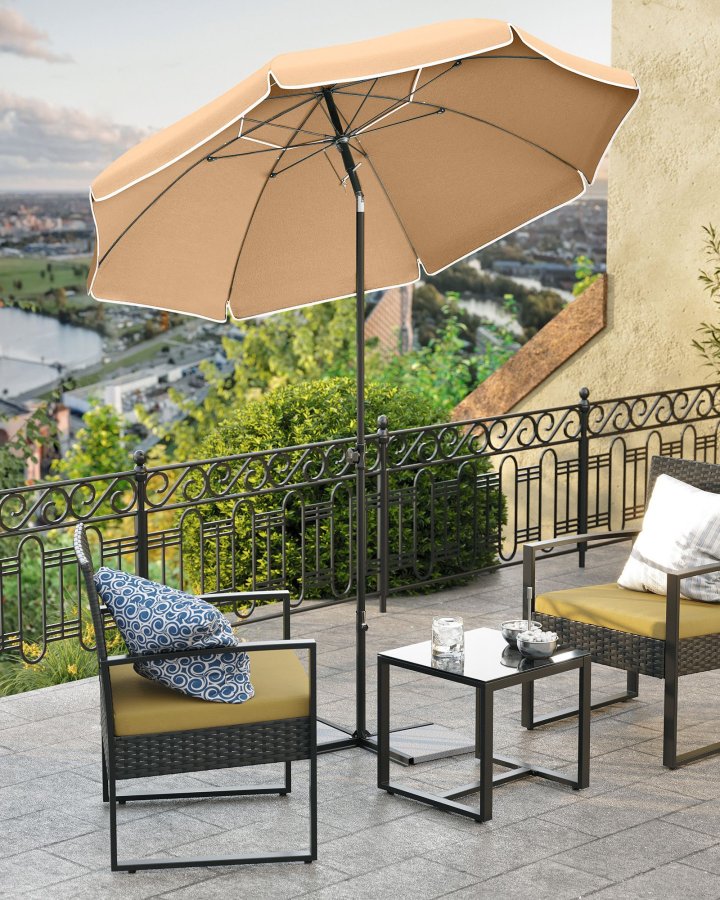 SONGMICS GPU060G01 strandparasoll, med UPF 50+, solbeskyttelse, vippemekanisme, b�reveske, b�rbar, �ttekantet - taupe polyester og jern
